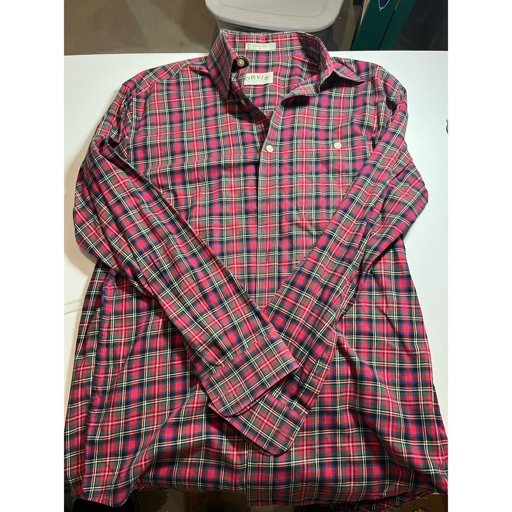 Men Orvis Long Sleeve Button Down Shirt Size Medium Plaid Red green  Casual‎